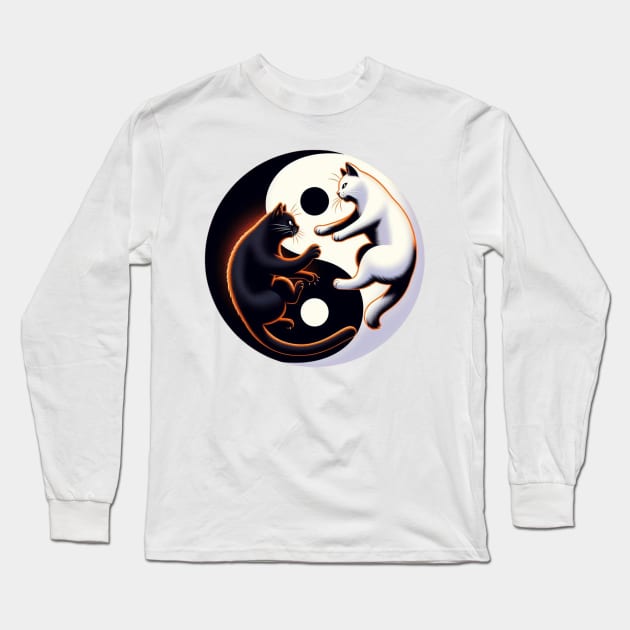 Ying Yang Cat Fight Long Sleeve T-Shirt by Shawn's Domain